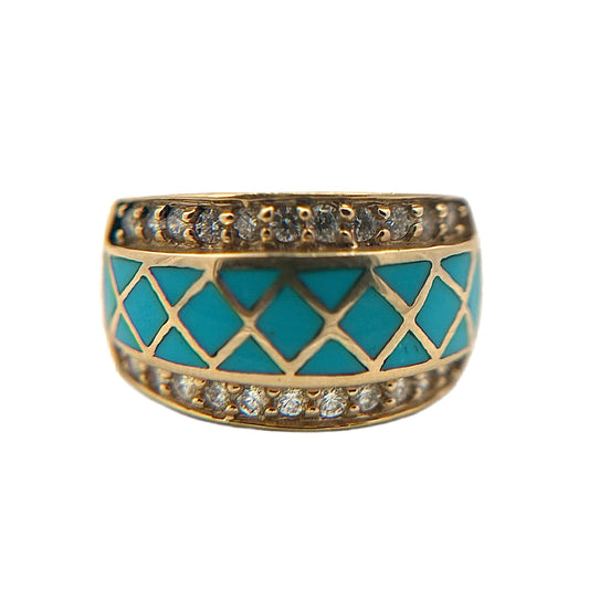 14K Yellow Gold Turquoise & Diamond Ring