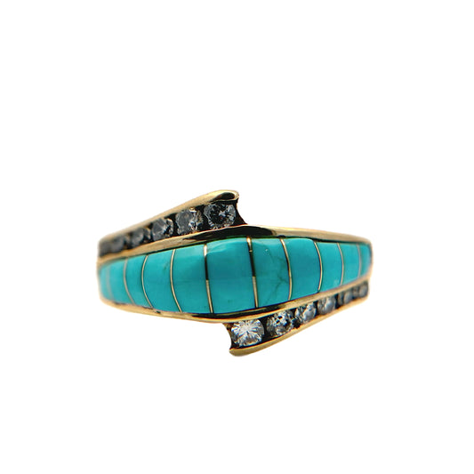 14K Yellow Gold Turquoise & Diamond Ring