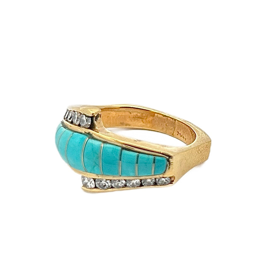 14K Yellow Gold Turquoise & Diamond Ring