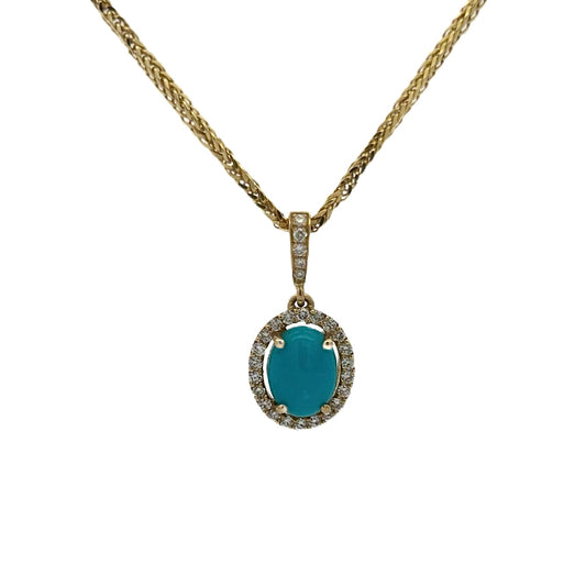 14K Yellow Gold Turquoise & Diamond Halo Pendant