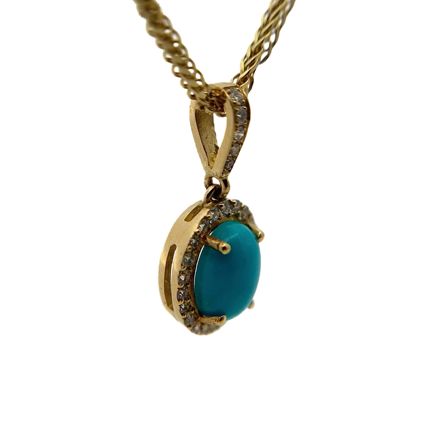 14K Yellow Gold Turquoise & Diamond Halo Pendant