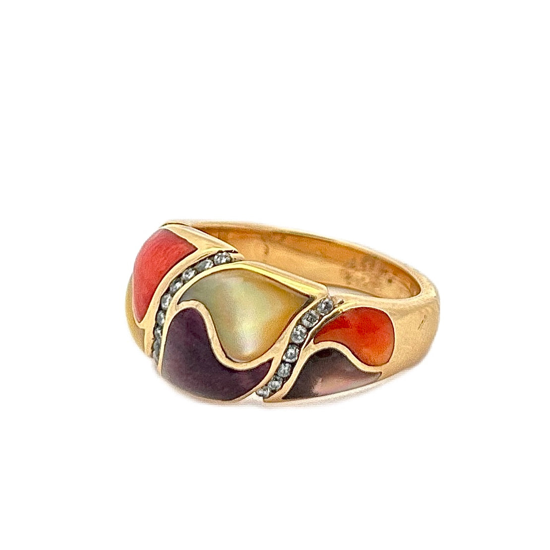 Kabana 14K Yellow Gold Multicolor Spiny Oyster, Mother of Pearl, & Diamond Ring