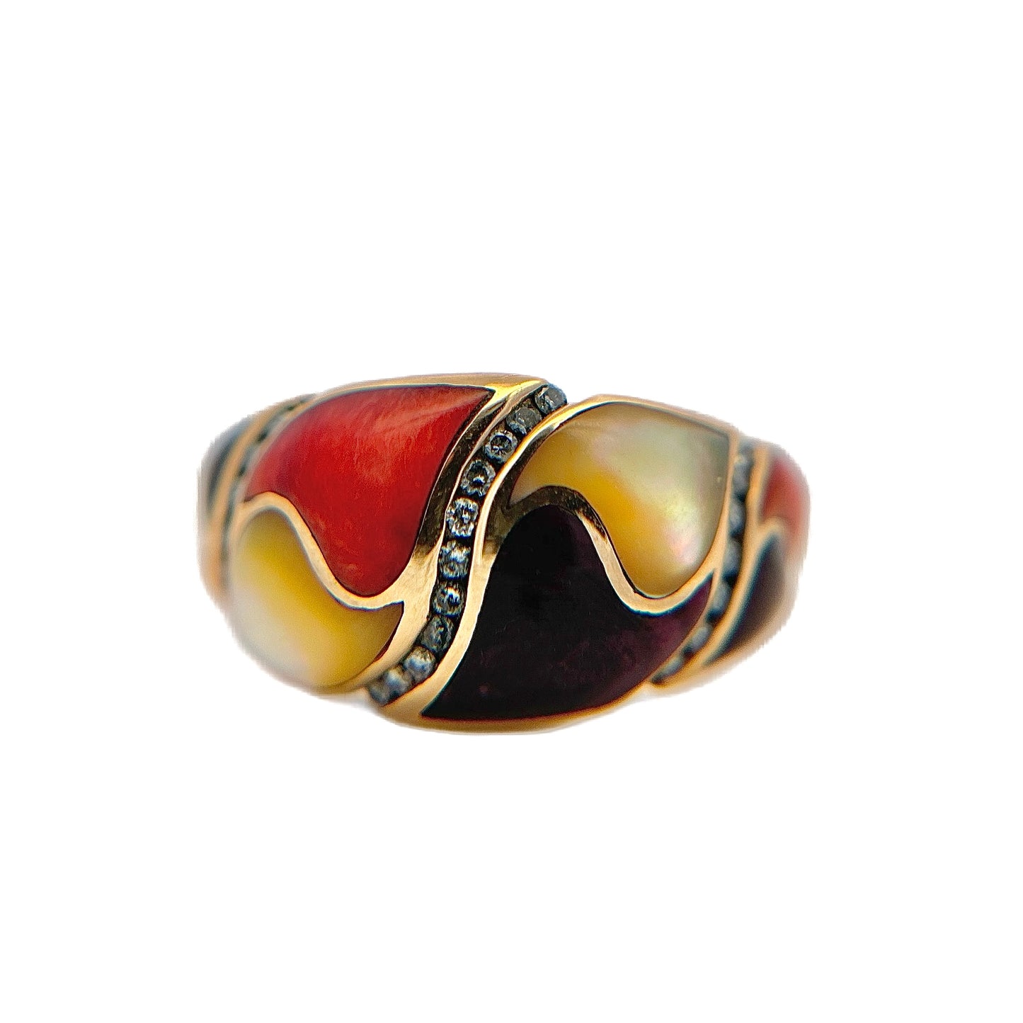 Kabana 14K Yellow Gold Multicolor Spiny Oyster, Mother of Pearl, & Diamond Ring