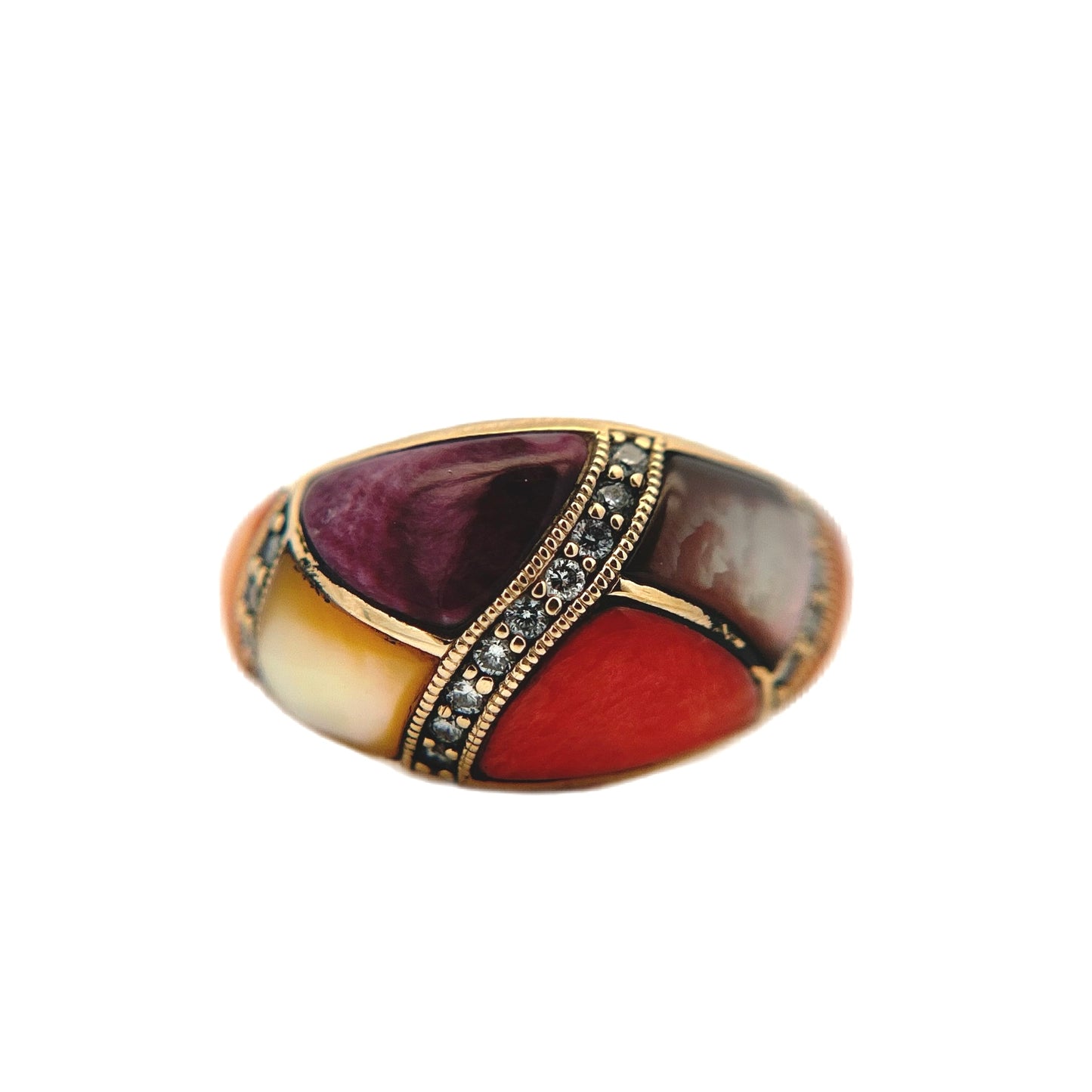 Kabana 14K Yellow Gold Multicolor Spiny Oyster, Mother of Pearl, & Diamond Ring