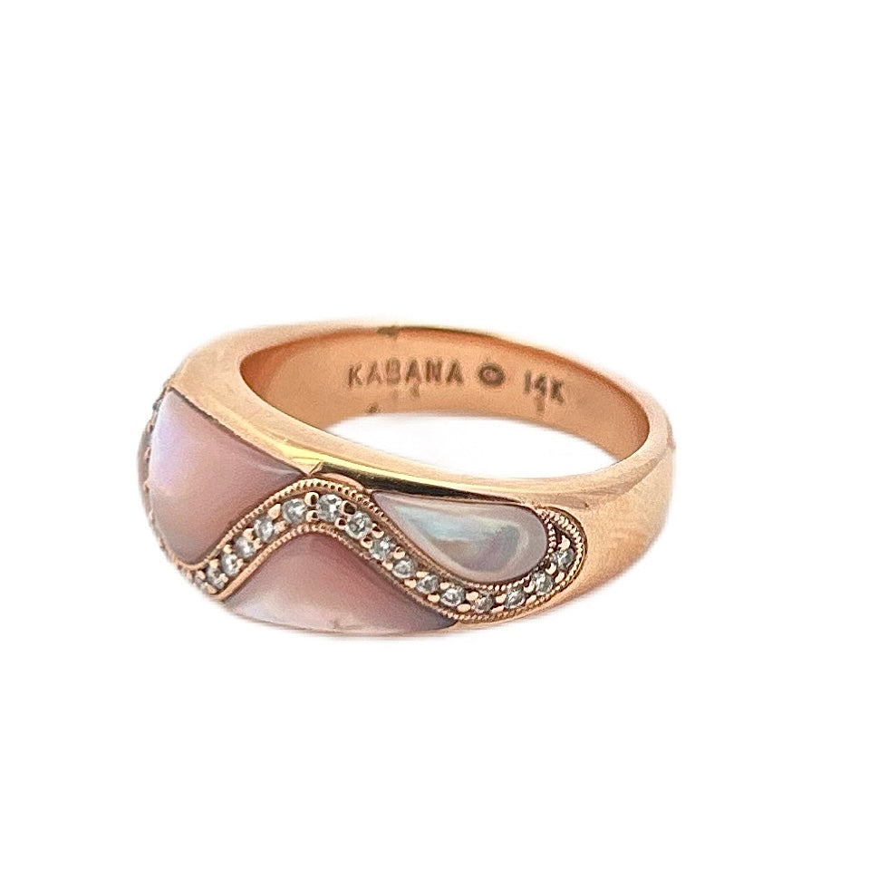 Kabana 14K Rose Gold Pink Mother of Pearl & Diamond Ring