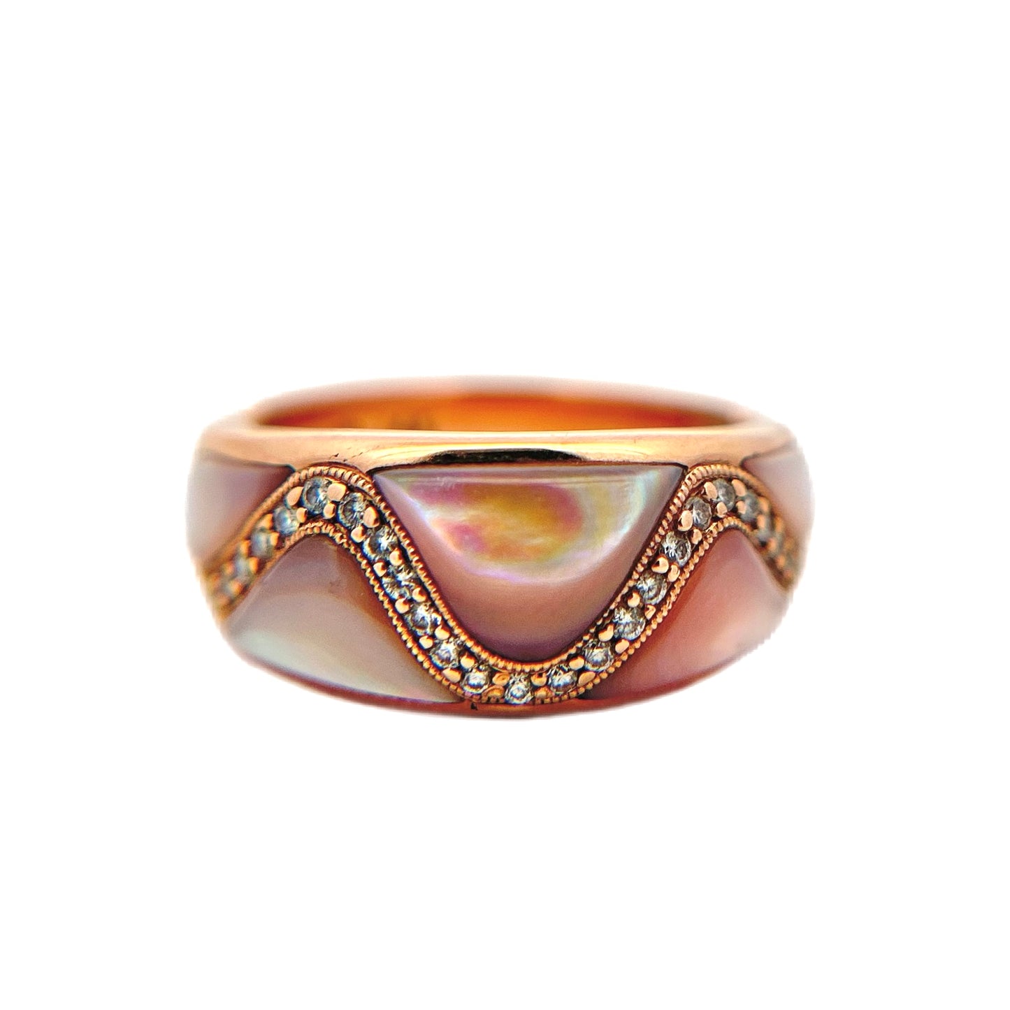 Kabana 14K Rose Gold Pink Mother of Pearl & Diamond Ring