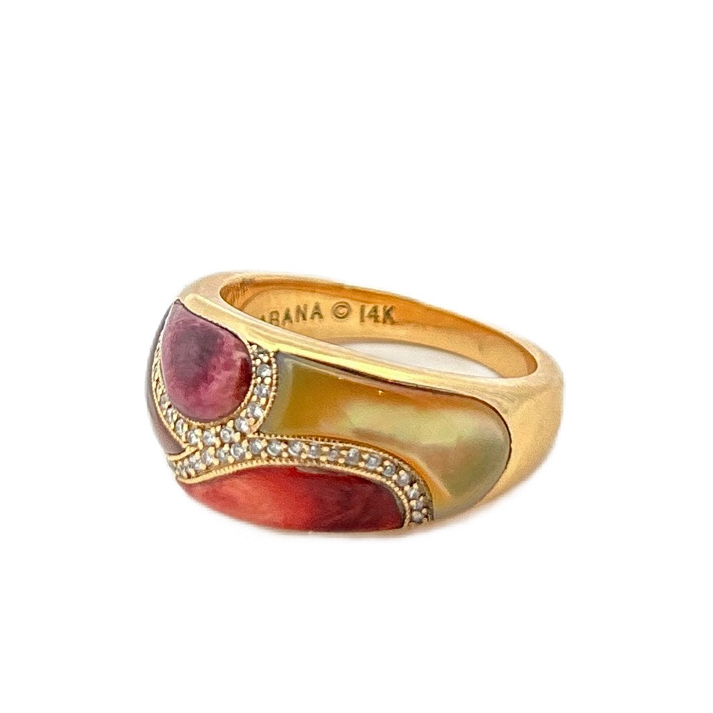 Kabana 14K Yelow Gold Multicolor Spiny Oyster & Diamond Ring