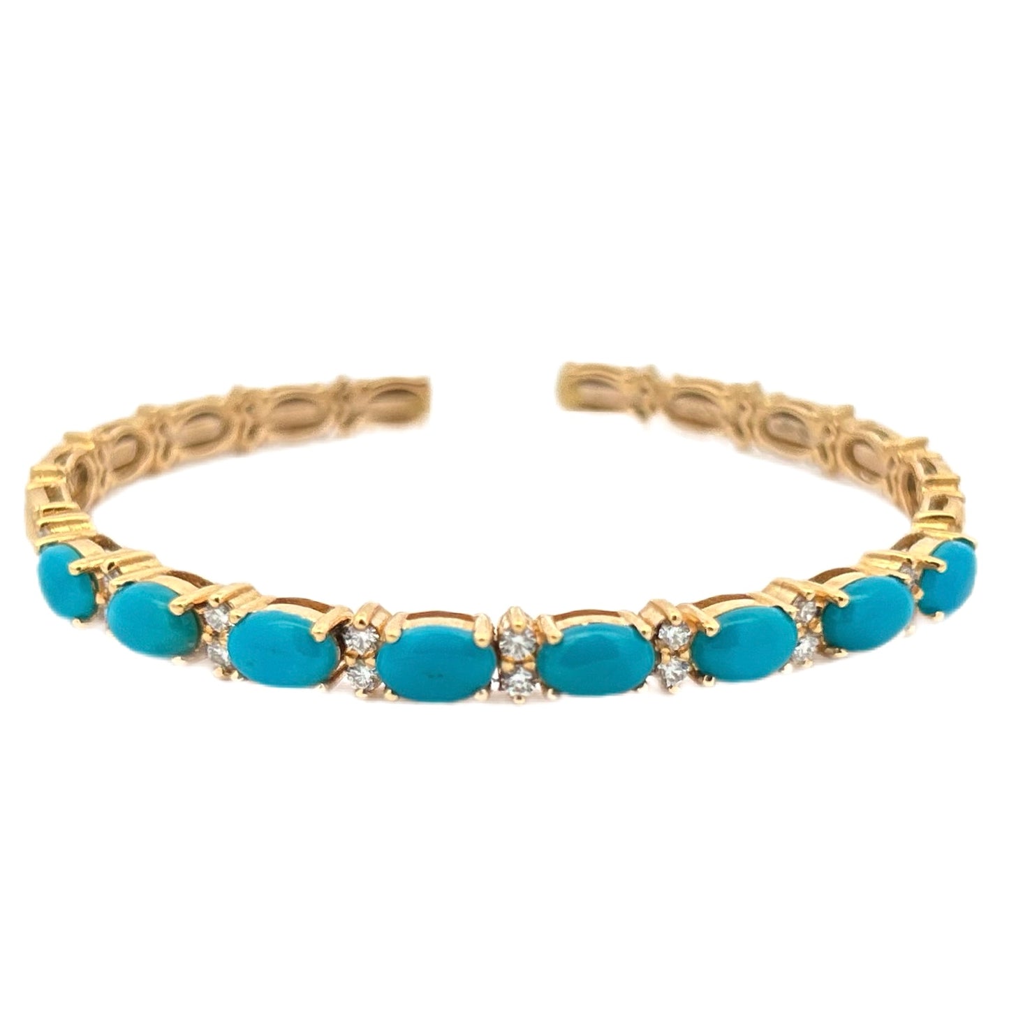 18K Yellow Gold Turquoise & Diamond Cuff Bracelet