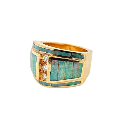 14K Yellow Gold Opal Inlay & Diamond Ring