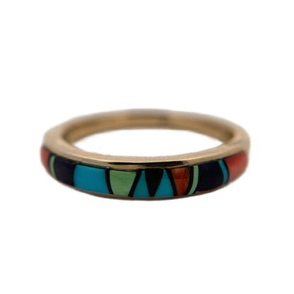 14K Yellow Gold Multicolor Inlay Ring