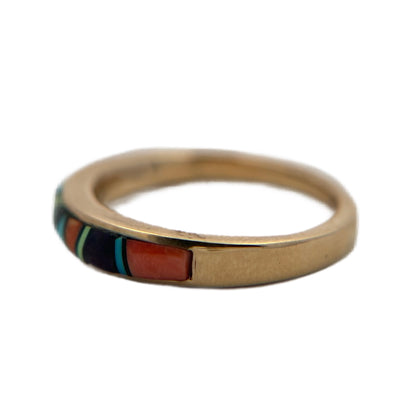 14K Yellow Gold Multicolor Inlay Ring