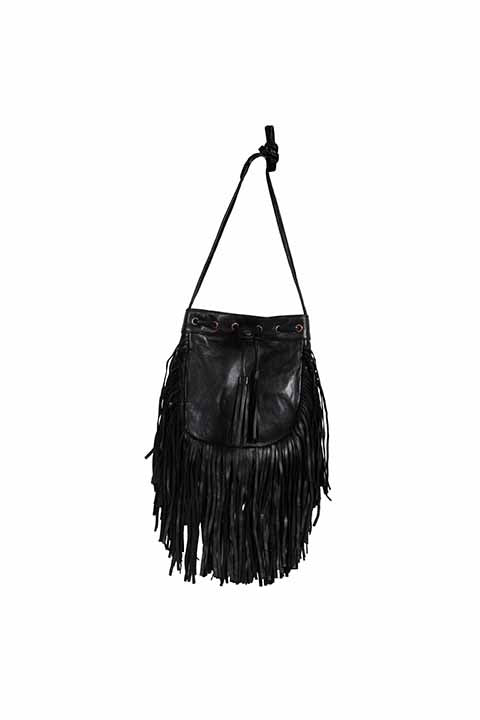 Scully Leather Fringe Crossbody Bag - Black