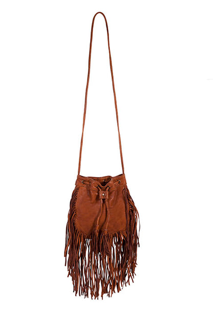 Scully Leather Fringe Crossbody Bag - Cognac