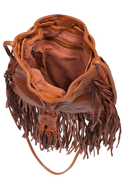 Scully Leather Fringe Crossbody Bag - Cognac