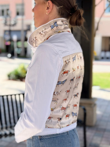 Stacy Bradley Design Equine Elegance White Denim Jacket in Pearl White