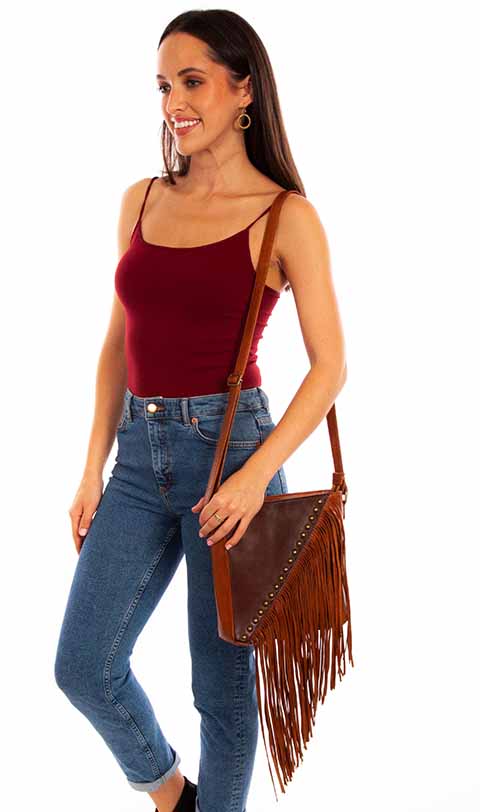 Scully Leather Two-Tone Fringe Crossbody Bag