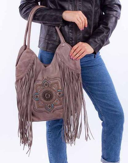 Scully Floral Leather Fringe Tote