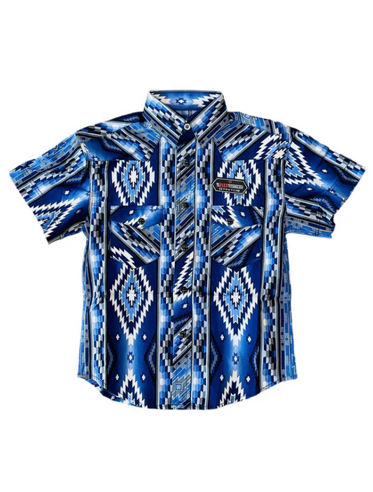 Rock & Roll Denim Boy's 2-Pocket Aztec Print Short Sleeve Shirt