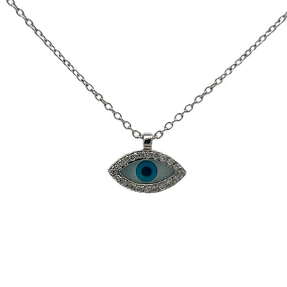 18K White Gold & Diamond Evil Eye Necklace