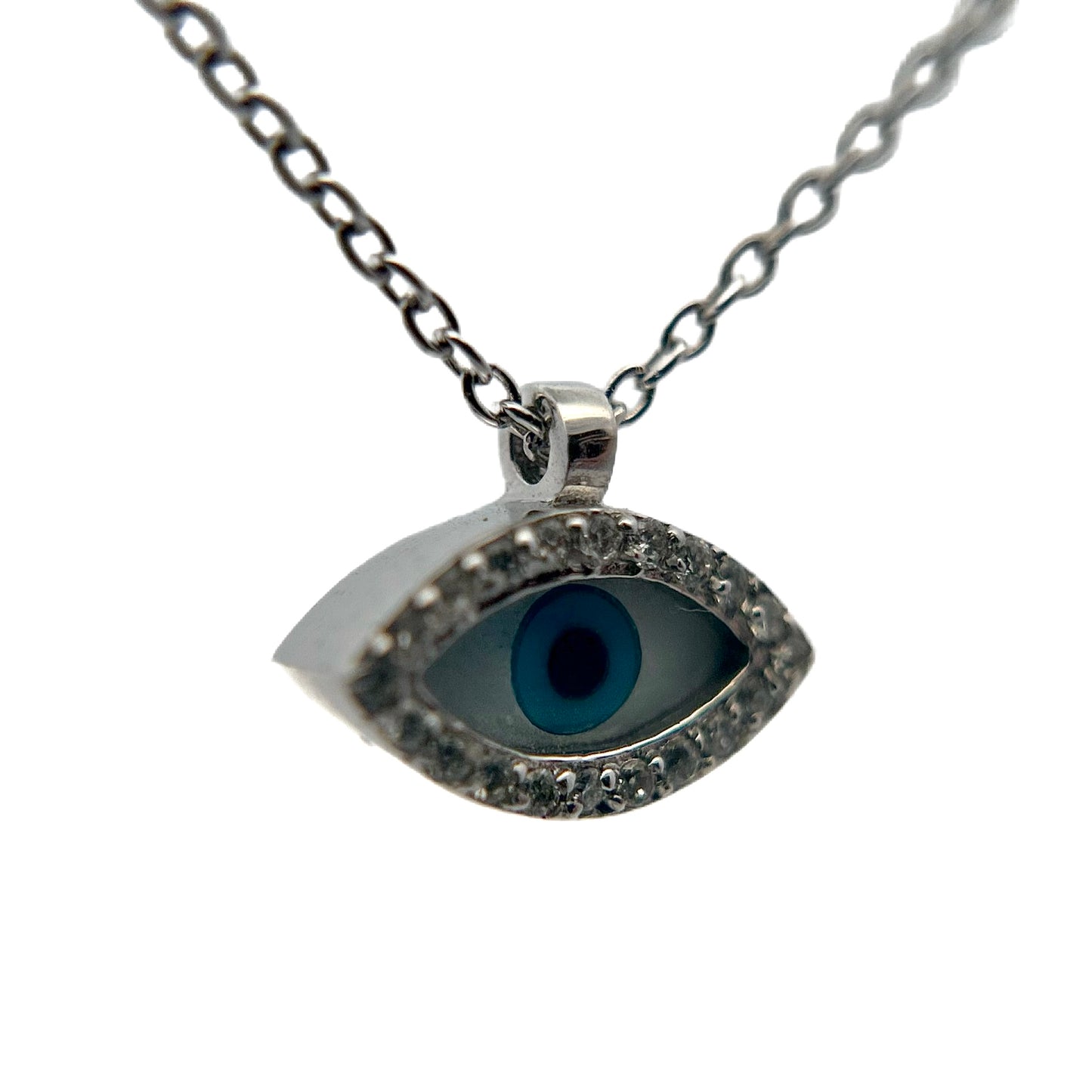 18K White Gold & Diamond Evil Eye Necklace