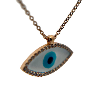 18K Rose Gold Enamel & Diamond Evil Eye Necklace