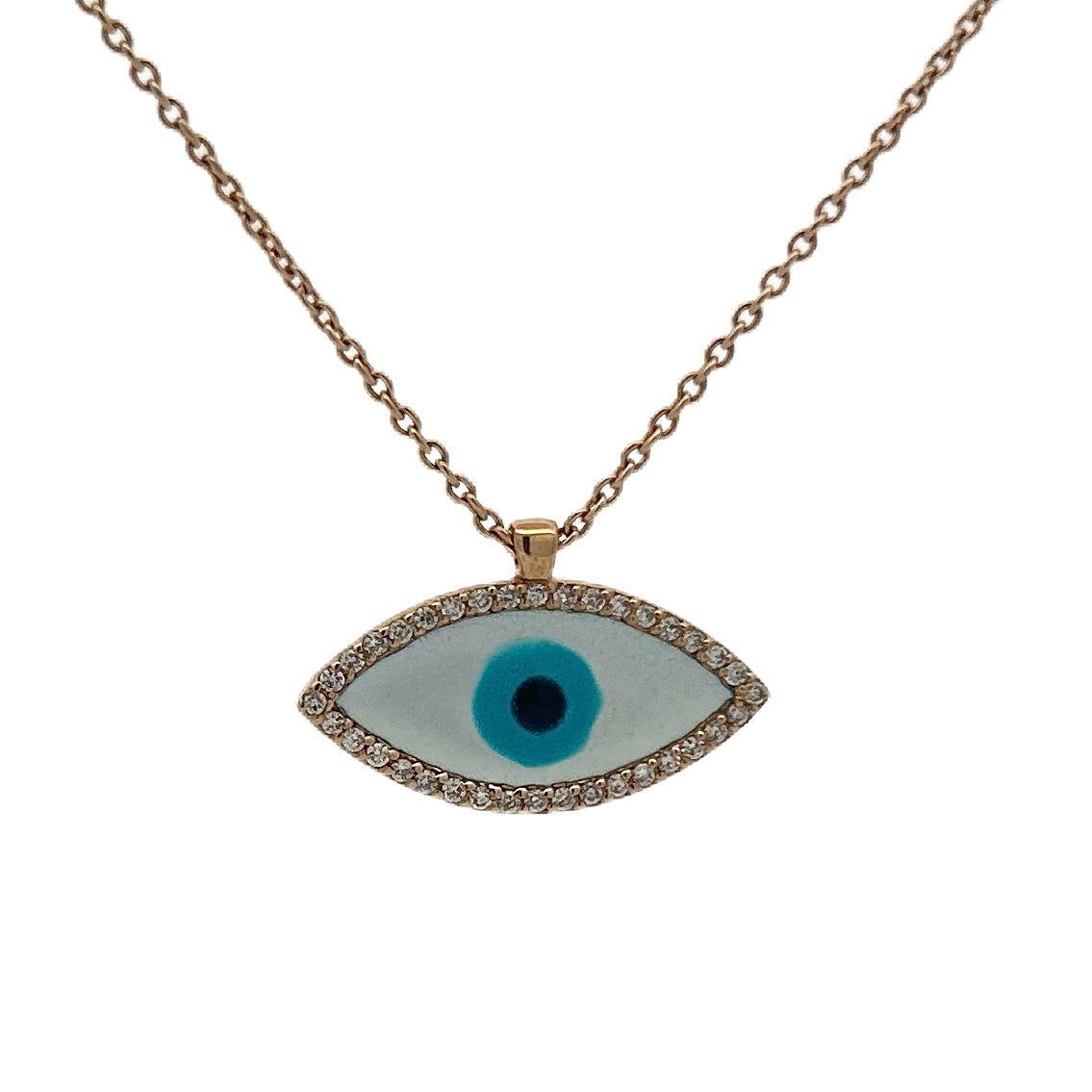 18K Rose Gold Enamel & Diamond Evil Eye Necklace