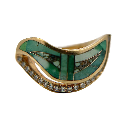 14K Yellow Gold Carico Lake Turquoise & Diamond Ring