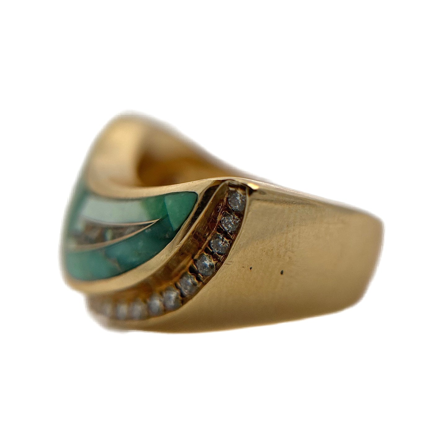 14K Yellow Gold Carico Lake Turquoise & Diamond Ring