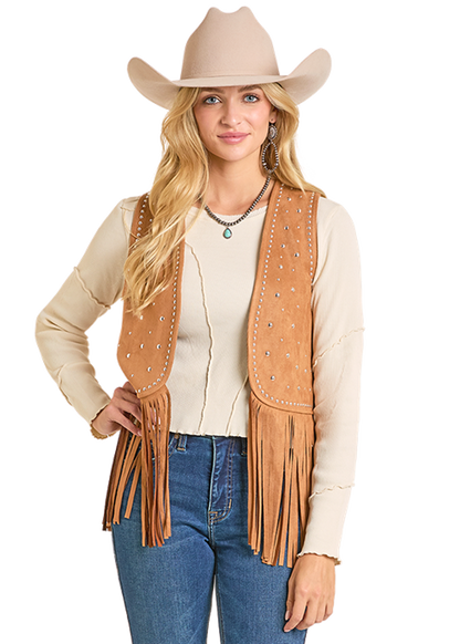 Rock & Roll Denim Women's Studded Vest with Fringe