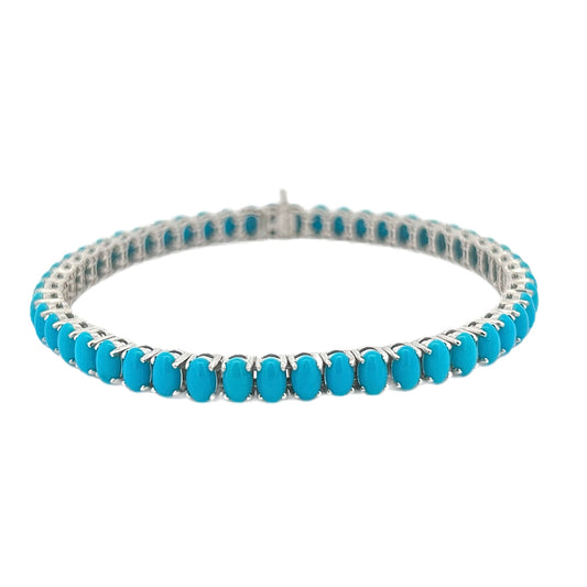 18K White Gold Turquoise Tennis Bracelet