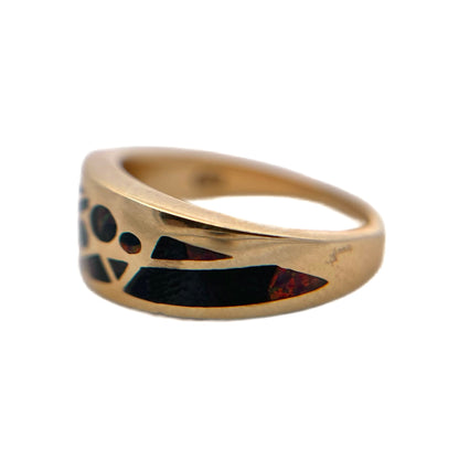 14K Yellow Gold Black Jade & Fire Opal Ring