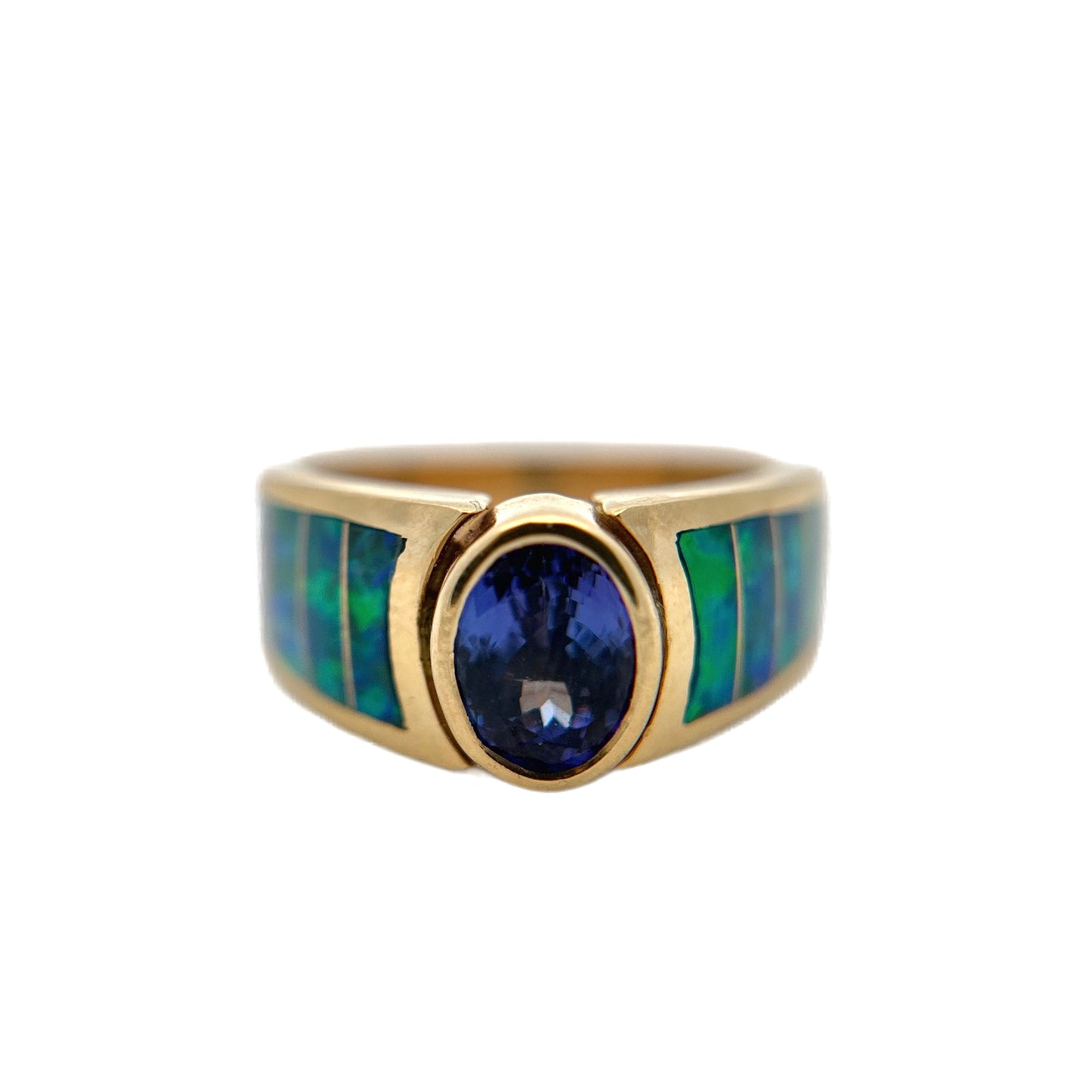 14K Yellow Gold Tanzanite & Opal Inlay Ring