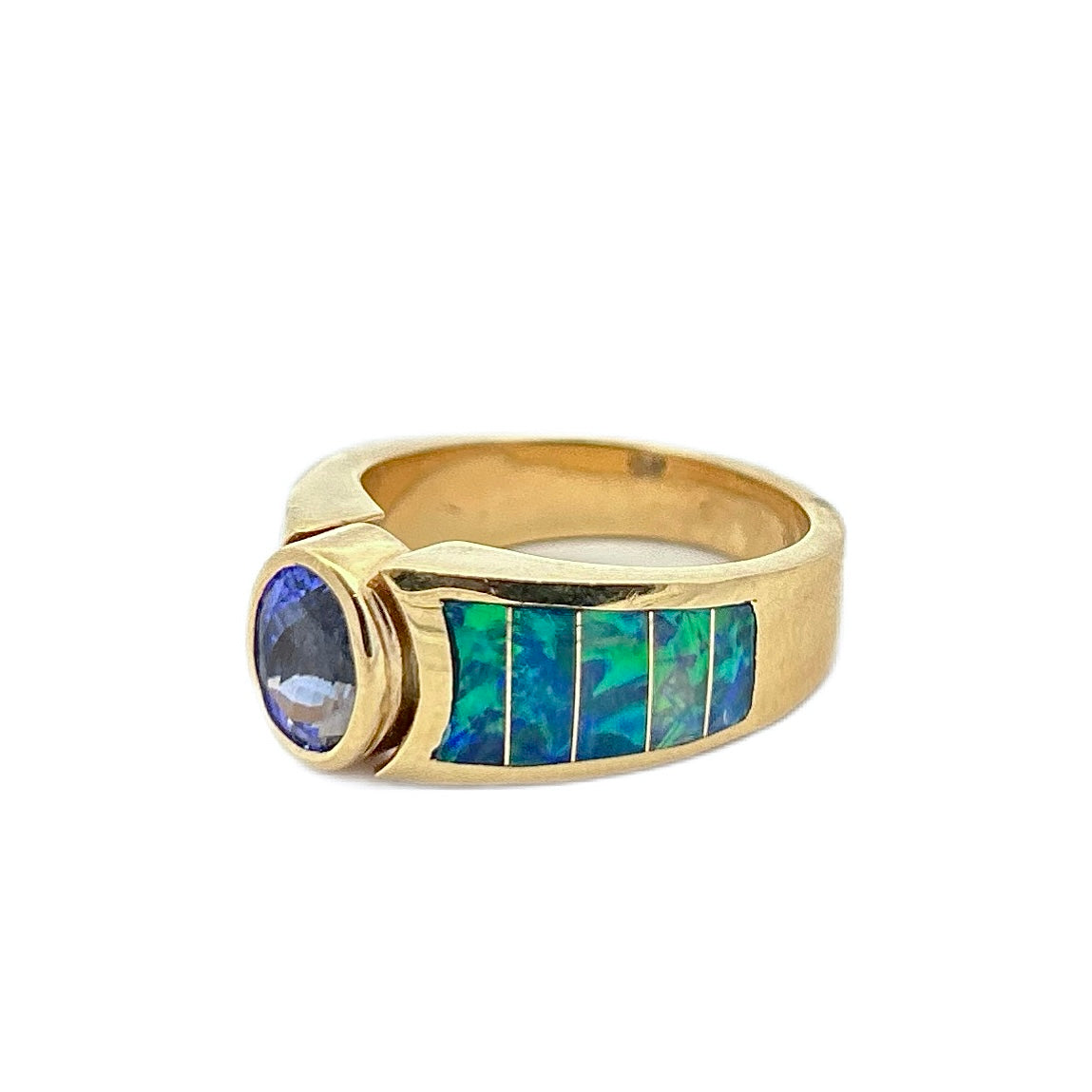 14K Yellow Gold Tanzanite & Opal Inlay Ring