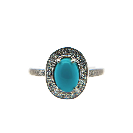 18K White Gold Sleeping Beauty Turquoise & Diamond Ring