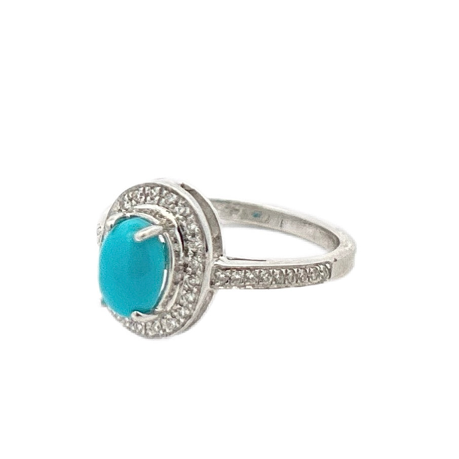 18K White Gold Sleeping Beauty Turquoise & Diamond Ring