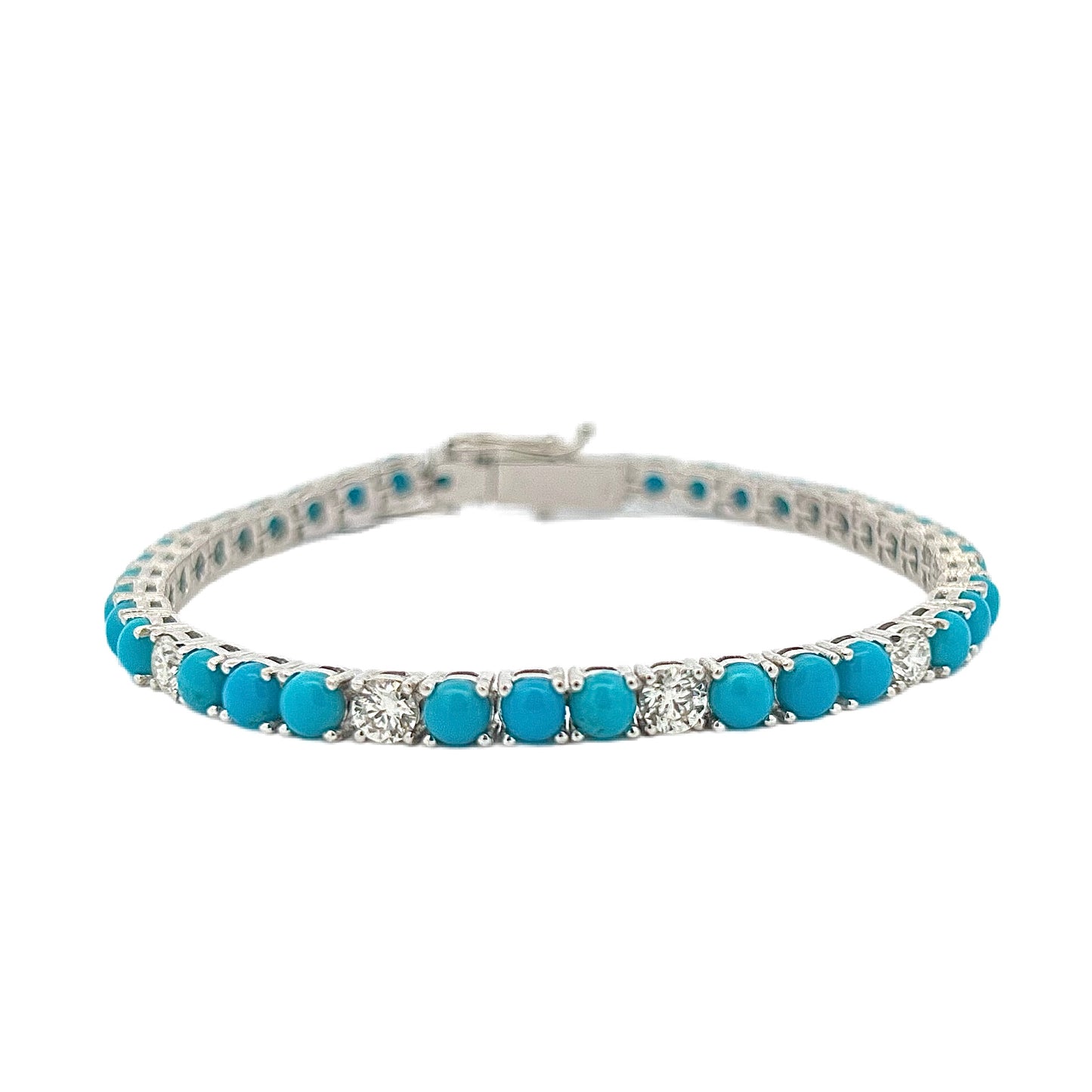 18K White Gold Sleeping Beauty Turquoise & Diamond Tennis Bracelet