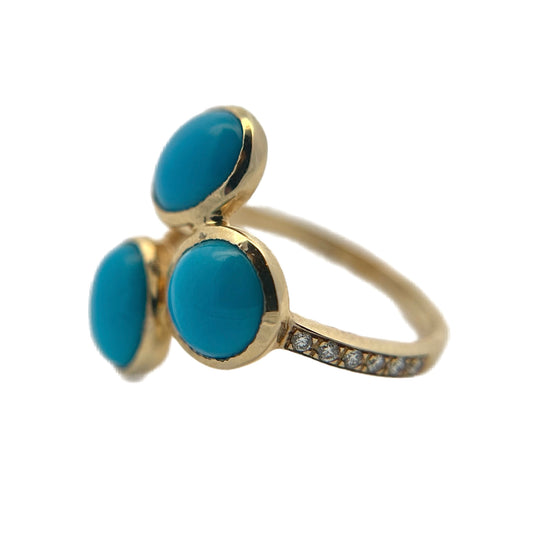 14K Yellow Gold Sleeping Beauty Turquoise & Diamond Ring