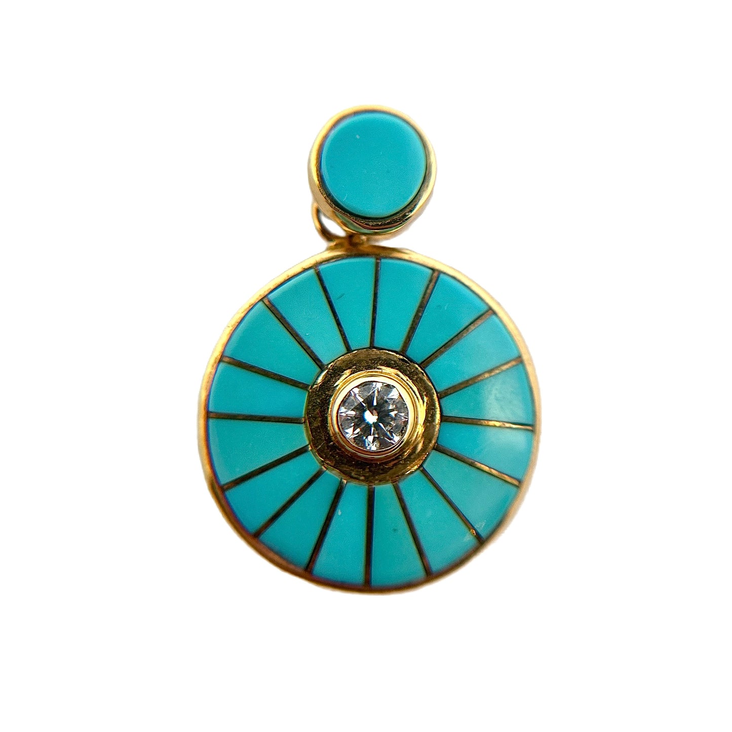 14K Yellow Gold Sleeping Beauty Turquoise Inlay & Diamond Pendant