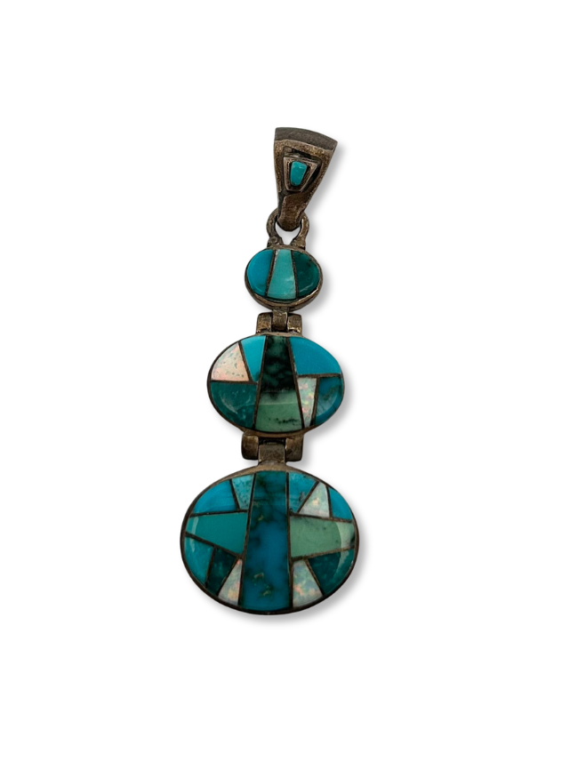Top down view of Ferris Sterling Silver Turquoise Inlay Pendant