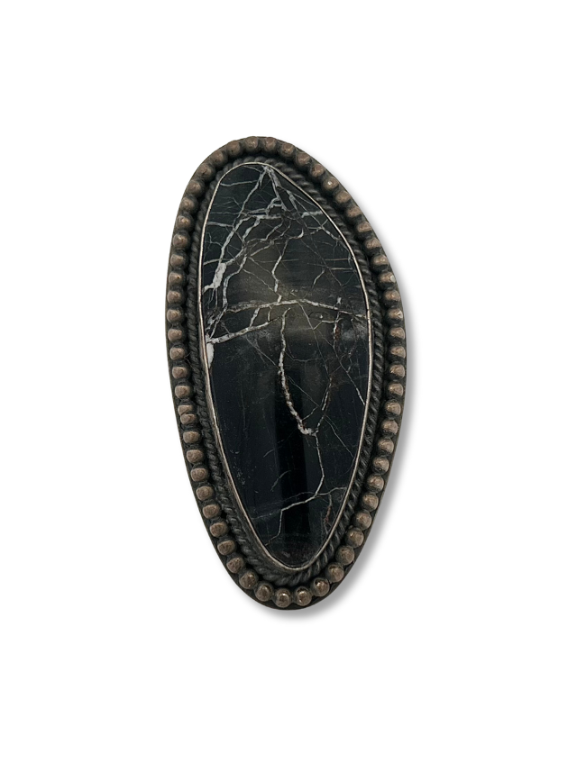 Front view of G.D. Sterling Silver White Buffalo Ring