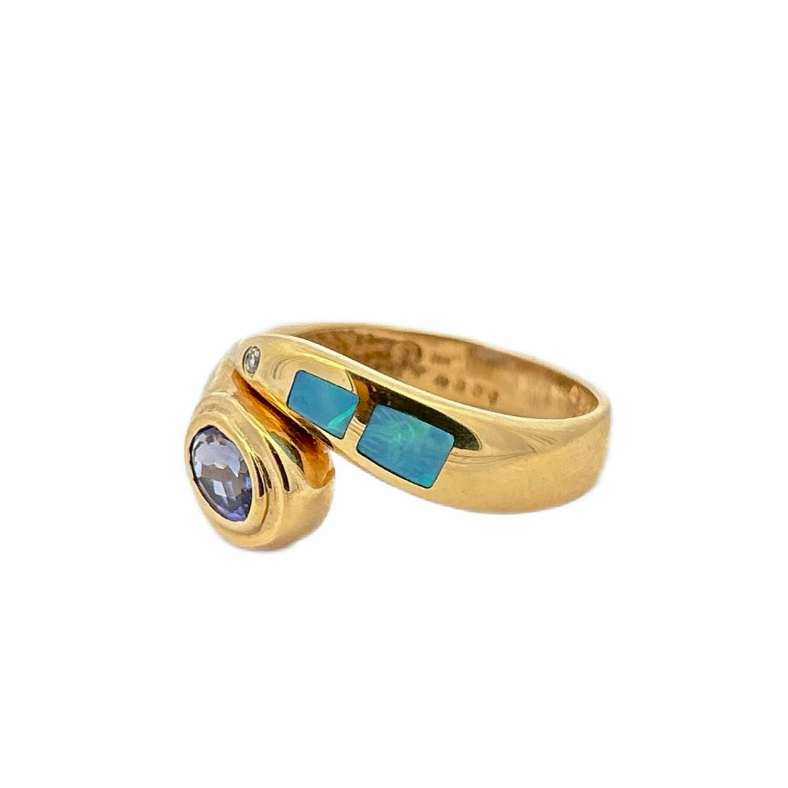 14K Yellow Gold Tanzanite, Opal, & Diamond Ring