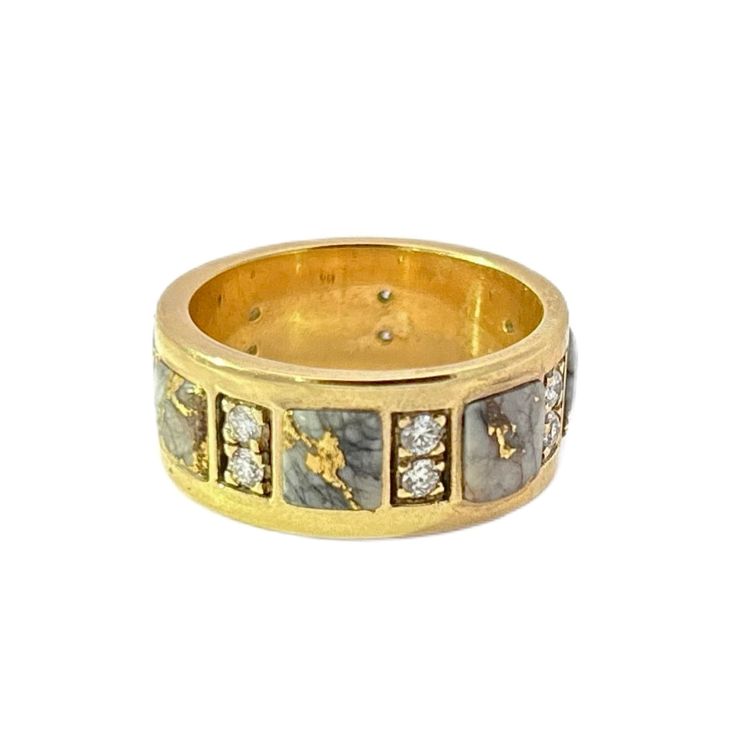 14K Yellow Gold Gold Quartz & Diamond Band