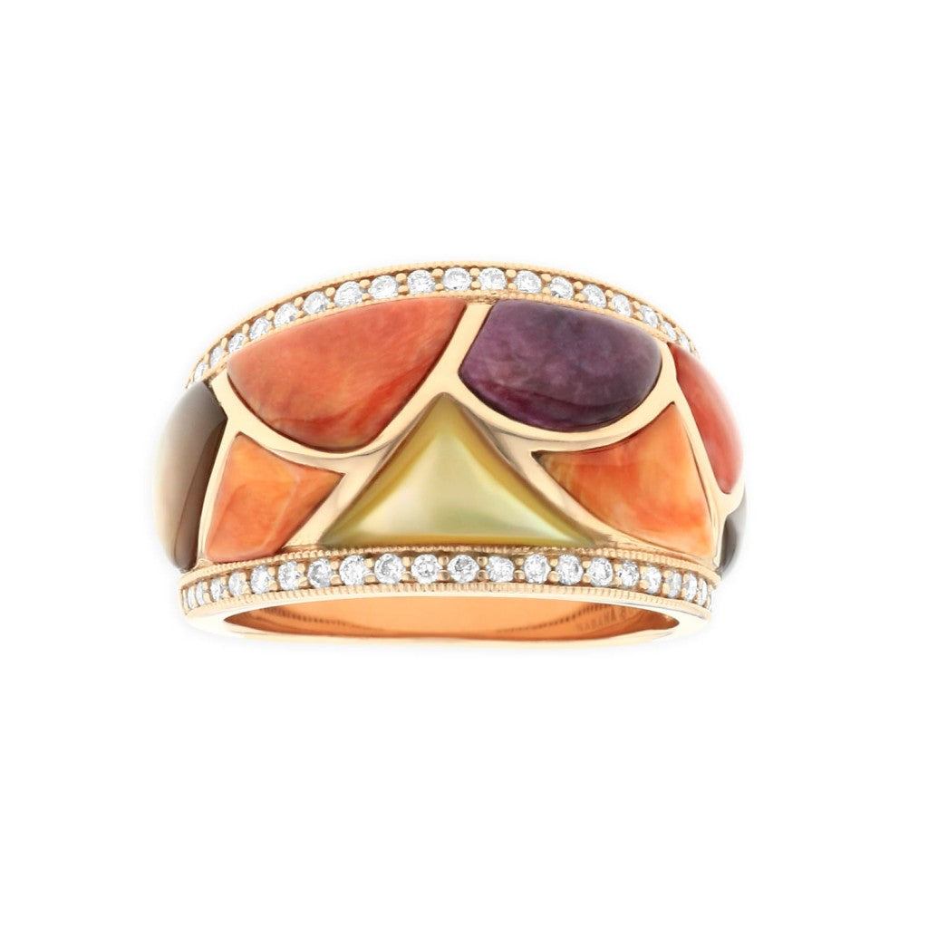 Kabana 14KT Rose Gold Ring With Inlay & Diamonds