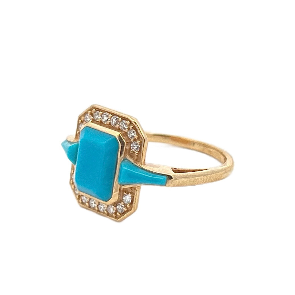 Kabana 14K Yelow Gold Turquoise & Diamond Ring