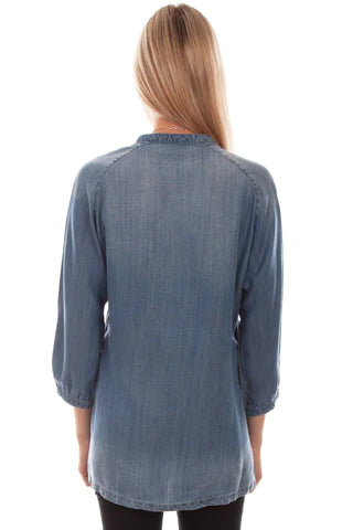 Scully Embroidered Tencel Denim Blouse