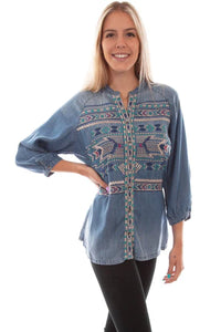 Scully Embroidered Tencel Denim Blouse