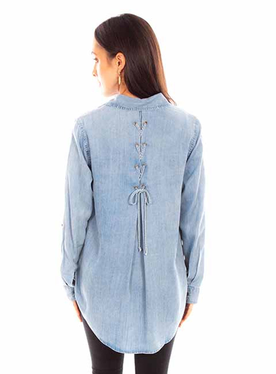 Scully High Low Blouse with Lace Up Back