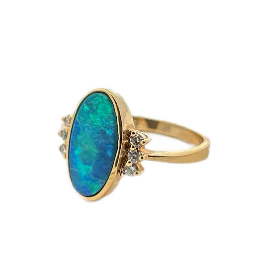 14K Yellow Gold Opal & Diamond Ring