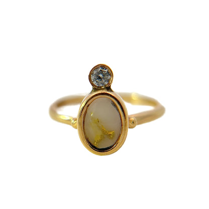 14K Yellow Gold Gold Quartz & Diamond Ring