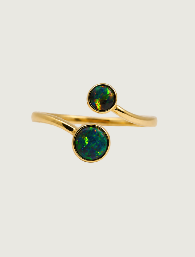 14K yellow gold double opal bypass ring
